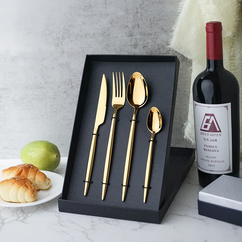 flatware set portugal style stainless steel cutlery set 4pcs/24pcs spoon fork knife teaspoon gift box