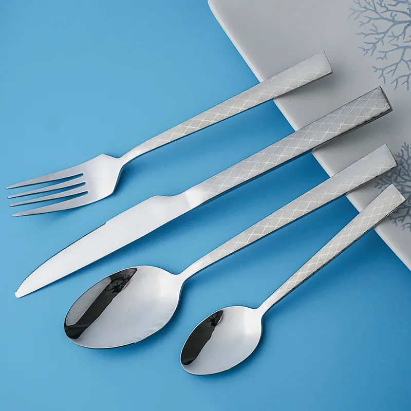 stainless steel spoon fork knife set with laser logo mirror polishing durable cutlery set
