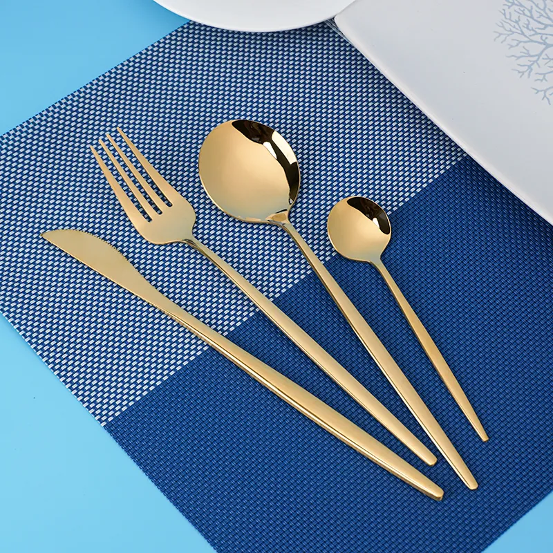 new design portuguese tableware flatware set stainless steel gold cutlery set 4pcs spoon fork knife teaspoon