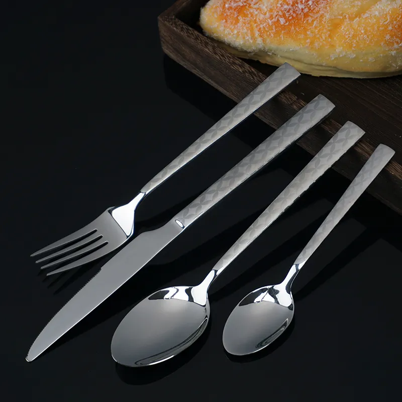 edelstahl löffel gabel messer set mit laser logo hochglanzpoliert haltbares besteck set