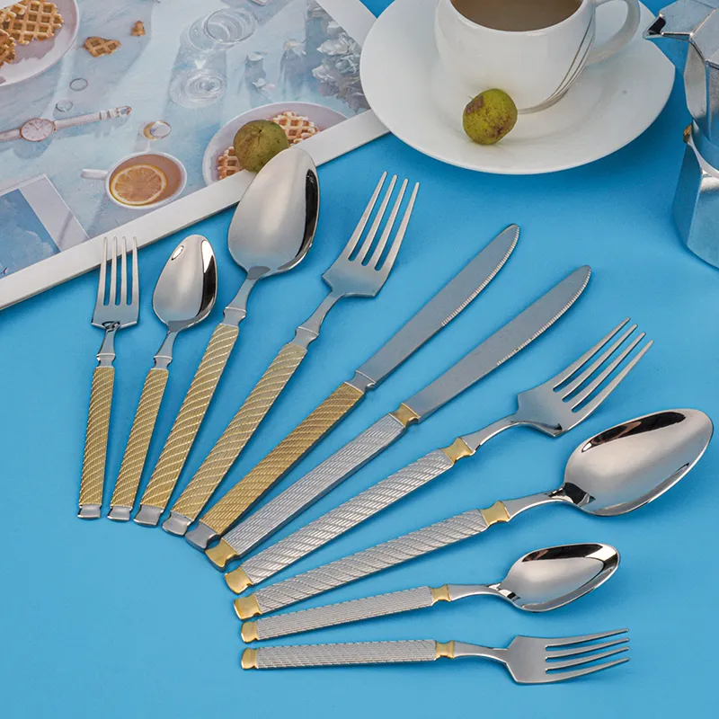 pvd gold plating for mid east market flatware set low moq and fast delivery stainless steel cutlery set