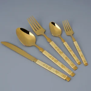 Laser Design Vergoldung Besteck Set in hängenden Tasche 6 Stück Besteck Set für Großhandel