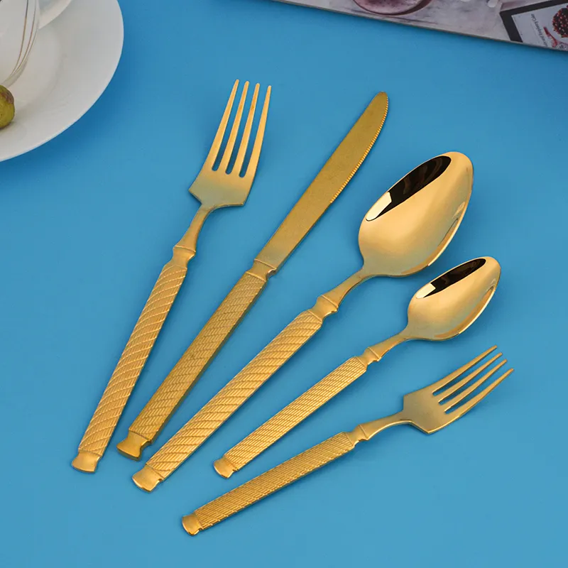 pvd gold plating for mid east market flatware set low moq and fast delivery stainless steel cutlery set