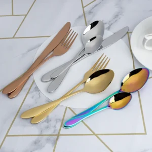 pvd coating rainbow color mirror finishing stainless steel flatware set food grade safe and dishwasher safe cutlery set