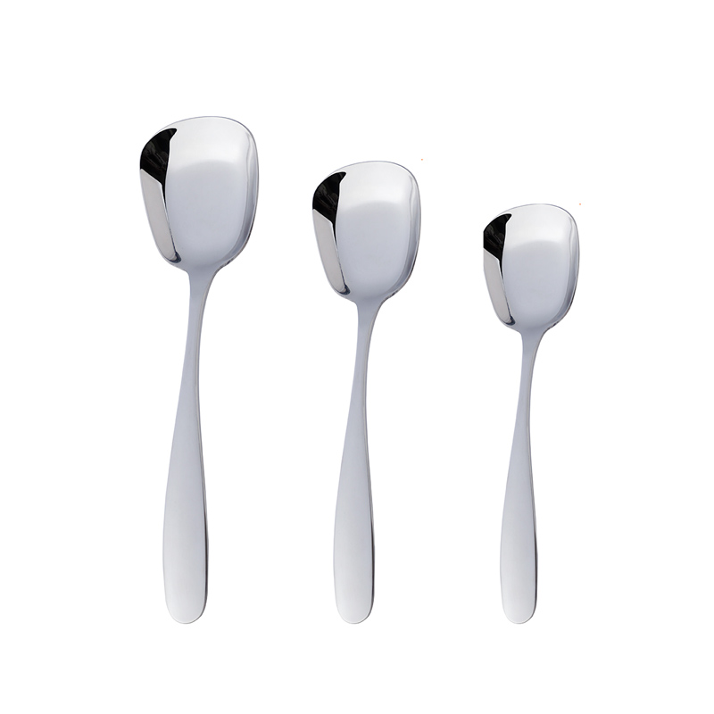 high quality silverware 304 stainless steel soup spoon square head wide mouth flat bottom deepen large capacity soup spoon