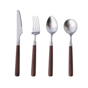 bulk household dining high grade flatware set modern retro wooden handle knifes forks and spoons for restaurant