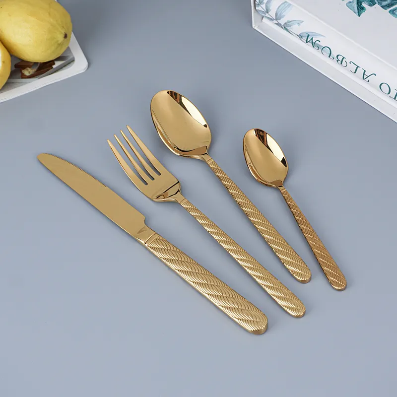 royal stainless steel cutlery set for wedding party mirror polish hot sale modern luxury gold polish flatware set