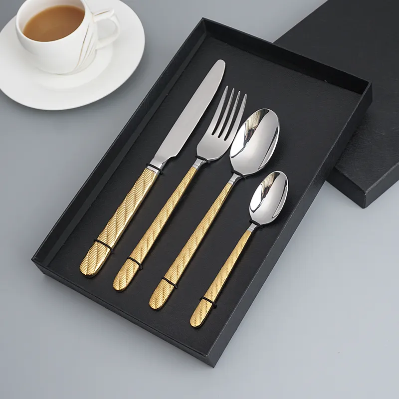 royal stainless steel cutlery set for wedding party mirror polish hot sale modern luxury gold polish flatware set