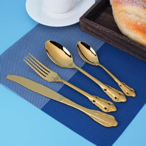 high quality luxury vintage gold and silver flatware royal stainless steel golden cutlery for banquet