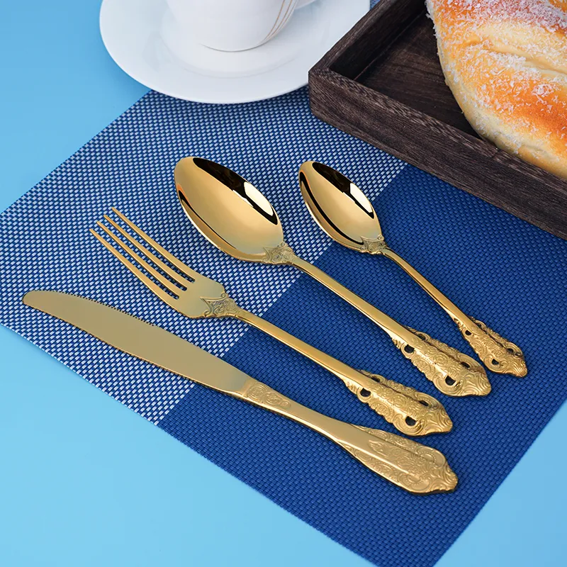 high quality luxury vintage gold and silver flatware royal stainless steel golden cutlery for banquet