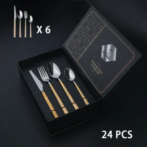 hot sale luxury mirror polishing cutlery set gold plating stainless steel knife fork spoon set