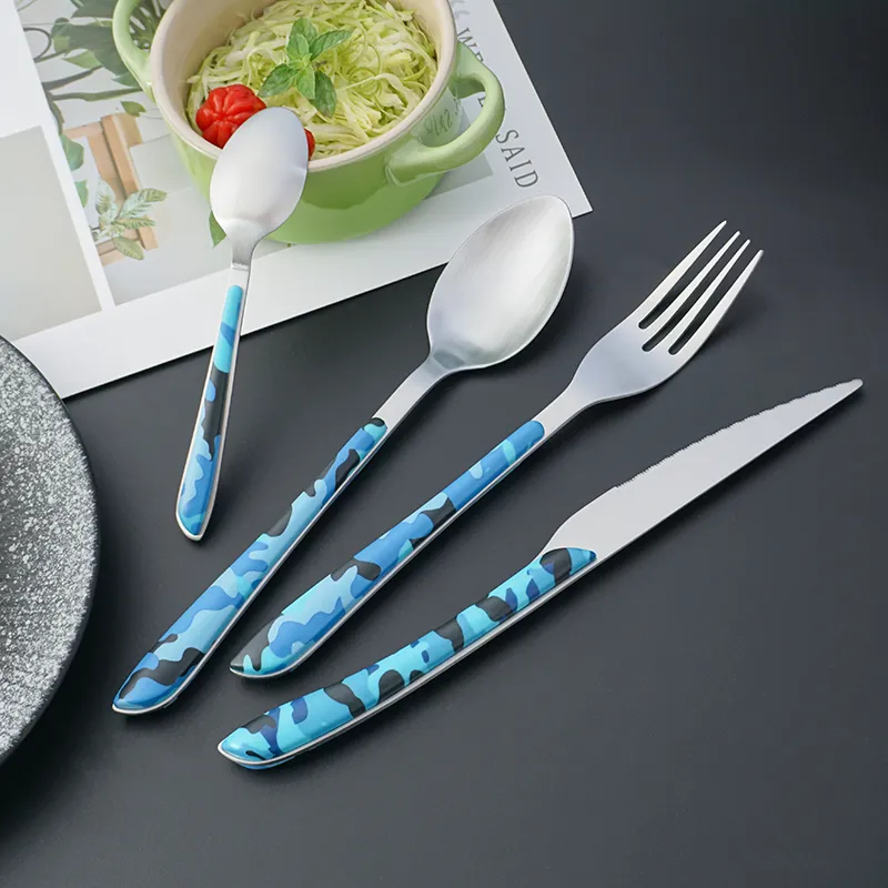 Hotel Restaurant Häuser neues Design Besteck modisch trending Design Camouflage Kunststoffgriff Besteck Set