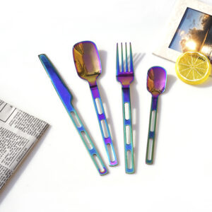 colorful gold black cutlery set stainless steel knife fork and spoon set luxury wedding flatware set for hotel