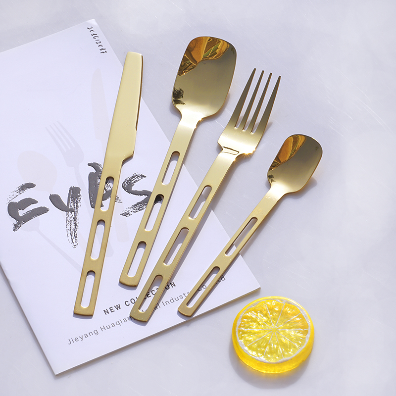 colorful gold black cutlery set stainless steel knife fork and spoon set luxury wedding flatware set for hotel