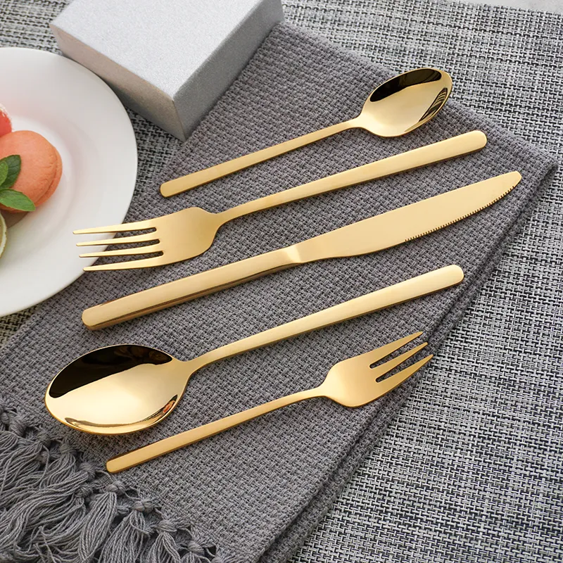 فندق ذهبي وردي ذهبي بالجملة من الفولاذ المقاوم للصدأ من الفولاذ المقاوم للصدأ، ملعقة ذهبية وشوكة سكين سكين أدوات مائدة فاخرة هدية زفاف