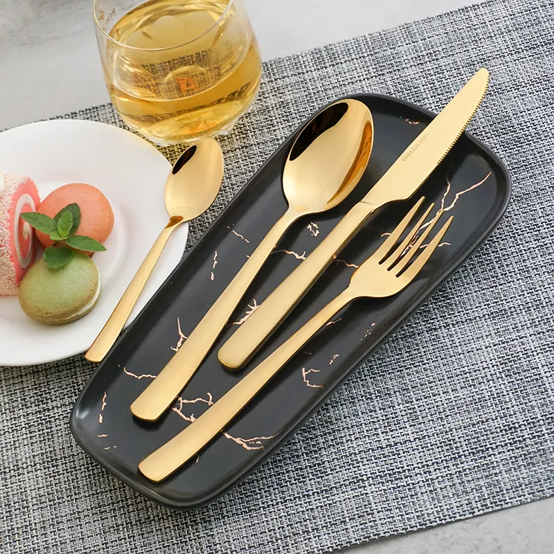 camping portable stainless steel cutlery set dinnerware set spoon fork and knife set 24pcs with box