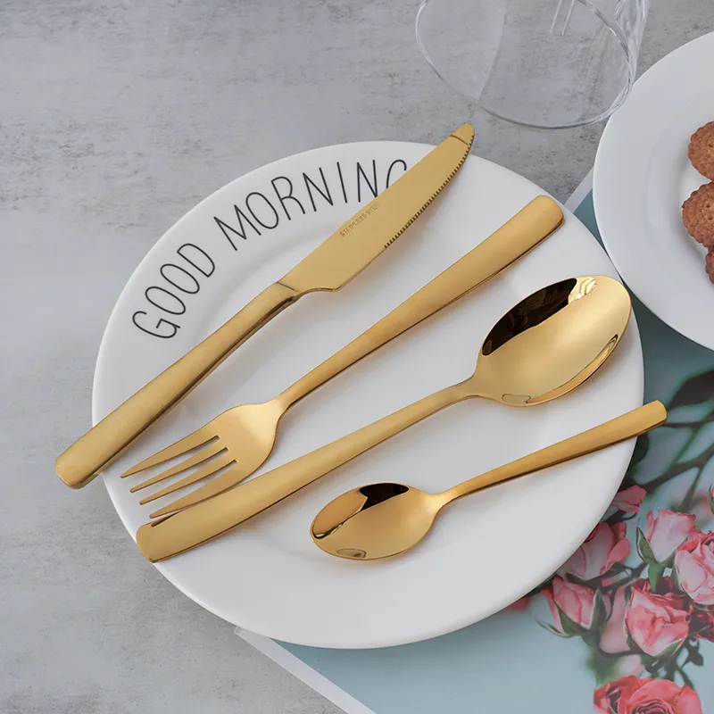 camping portable stainless steel cutlery set dinnerware set spoon fork and knife set 24pcs with box