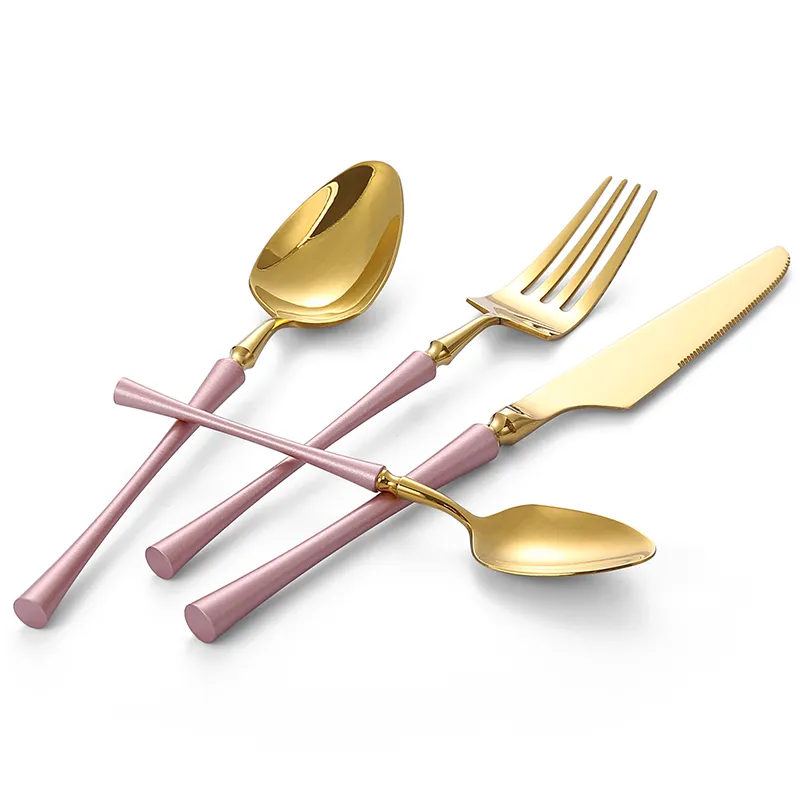 wholesale royal wedding colorful plated dinnerware personalized stainless steel cutlery set knife fork spoon teaspoon