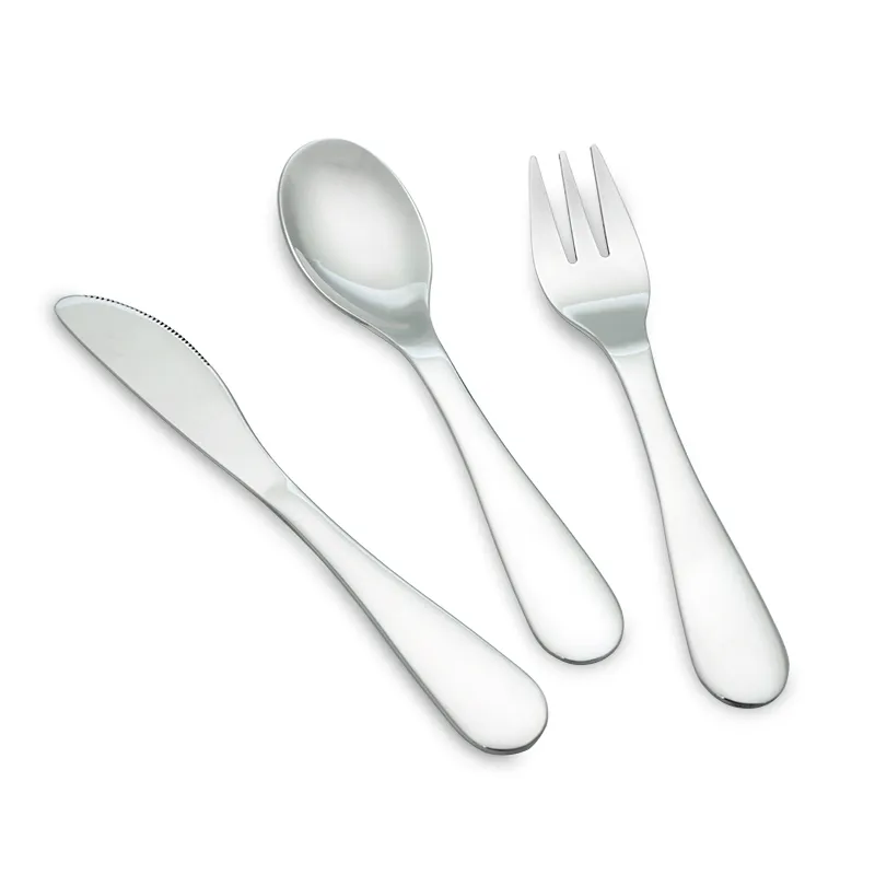 luxury silver tableware spoon fork knife sets 3 pieces customised laser engraved stainless steel kids cutlery set