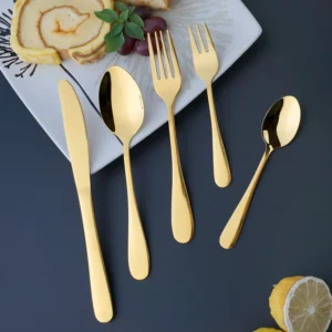 high quality stainless steel gold cutlery 5 pcs spoon fork knife dessert teaspoon fork flatware set