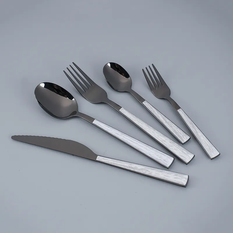 marblel plastic handle cutlery set stainless steel restaurant kitchen reusable stainless steel flatware set