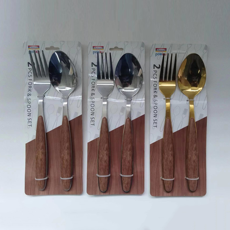 portugal reusable stainless steel cutlery plastic wooden handle flatware set for wedding