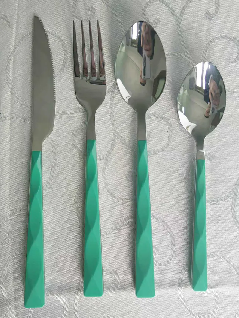 colorful plastic handle flatware set korean style long handle travel flatware set