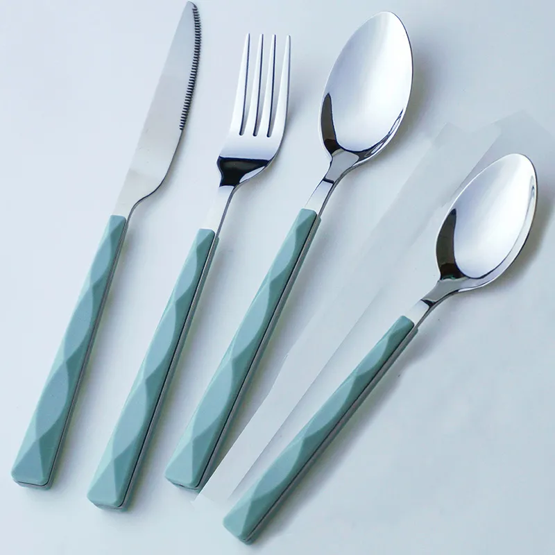 colorful plastic handle flatware set korean style long handle travel flatware set