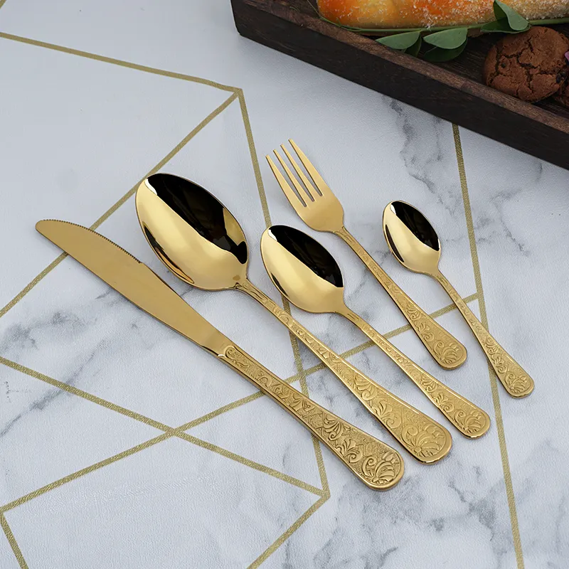 gold cutlery stainless steel set knife fork spoon silverware cutlery set gold flatware knife fork spoon for hotel