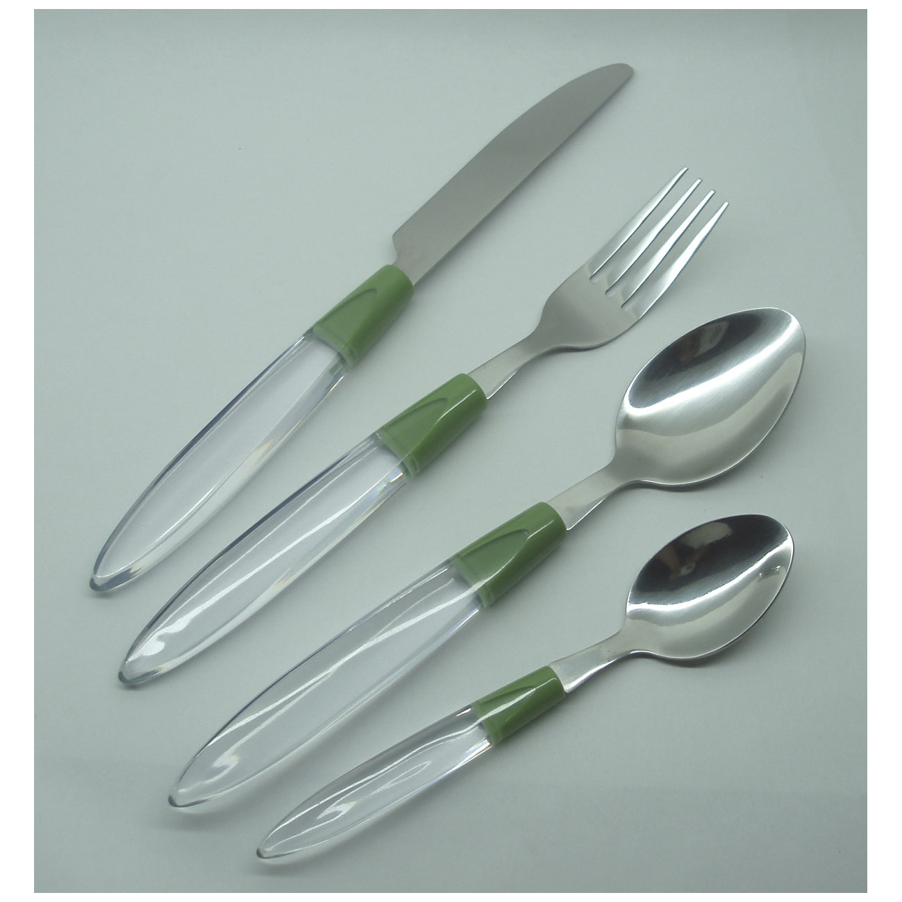 Fabrikpreis neues Design Edelstahl-Kunststoffgriff Bestecksatz Silber Bestecksatz 24tlg. Löffel Gabeln Messer (复制)