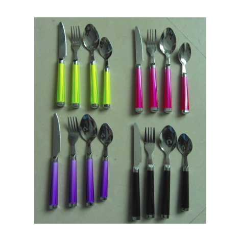 factory price new design stainless steel plastic handle cutlery set silver flatware set 24pcs spoons forks knives (复制)