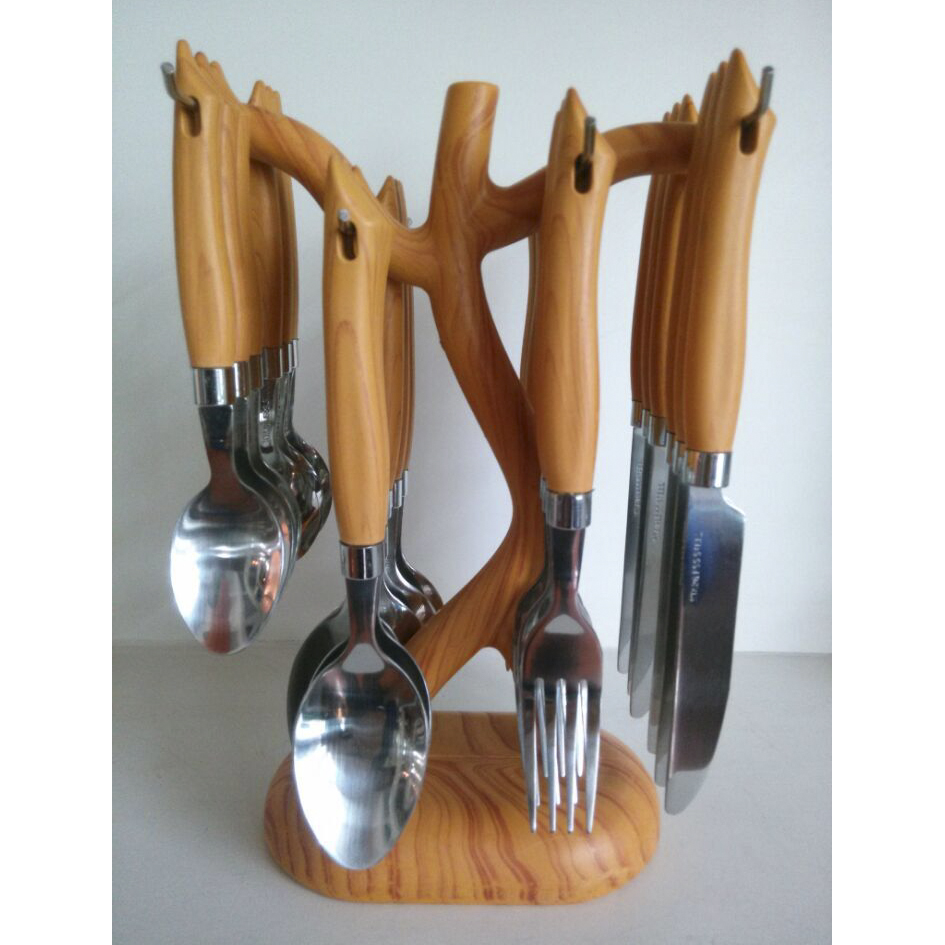 factory price new design stainless steel plastic handle cutlery set silver flatware set 24pcs spoons forks knives (复制)