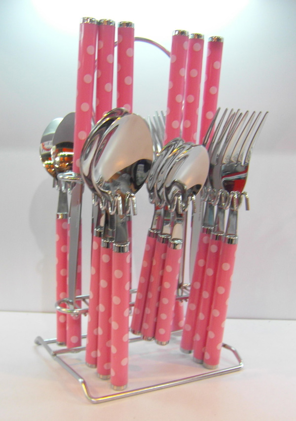 Fabrikpreis neues Design Edelstahl-Kunststoffgriff Bestecksatz Silber Bestecksatz 24tlg. Löffel Gabeln Messer (复制)