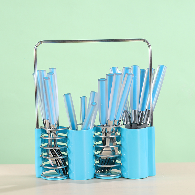 factory price new design stainless steel plastic handle cutlery set silver flatware set 24pcs spoons forks knives (复制)