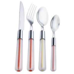 factory price new design stainless steel plastic handle cutlery set silver flatware set 24pcs spoons forks knives (复制)