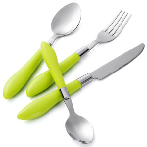 wholesale manufacture knife spoon fork kitchen restaurant plastic handle cutlery set stainless steel flatware set (复制)