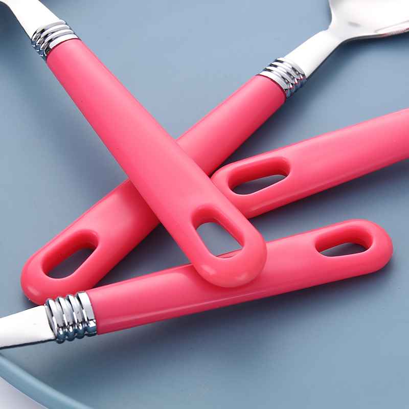 wholesale restaurant flatware 24pcs set silver dinner spoons forks and knife plastic handle besteck aus edelstahl (复制)