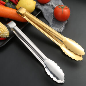 201 ملقط طعام معدني من الفولاذ المقاوم للصدأ للمطبخ من الفولاذ المقاوم للصدأ غير قابل للانزلاق، ملقط تقديم الطعام غير لاصق للشواء (复)