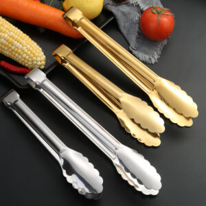 201 ملقط طعام معدني من الفولاذ المقاوم للصدأ للمطبخ من الفولاذ المقاوم للصدأ غير قابل للانزلاق، ملقط تقديم الطعام غير لاصق للشواء (复)